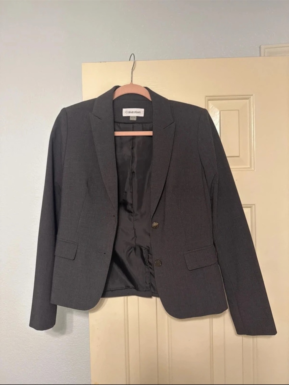 Calvin Klein Women's Dark Charcoal Gray Two-Button Blazer